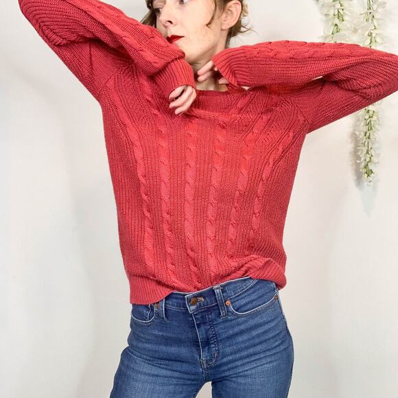 LAUREN RALPH LAUREN black label chunky cable knit sweater pink academia 2554 - Picture 2 of 13